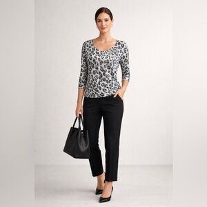 C’est City Leopard Print Shimmer Top Size L Metallic Silver Black Animal Print